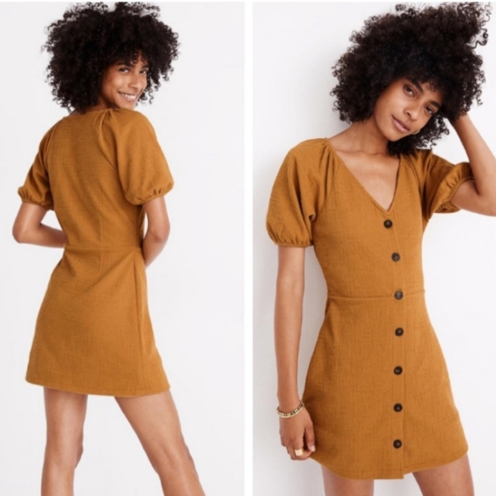 Madewell Texture & Thread Puff Sleeve Dress Mini V neck Boho Size XS